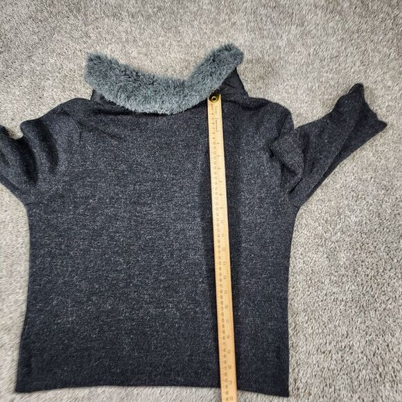 Kathy Ireland Sweater Womens XL Black Faux Fur Collar Knit Wool Blend Mob‎ Wife - Picture 7 of 8